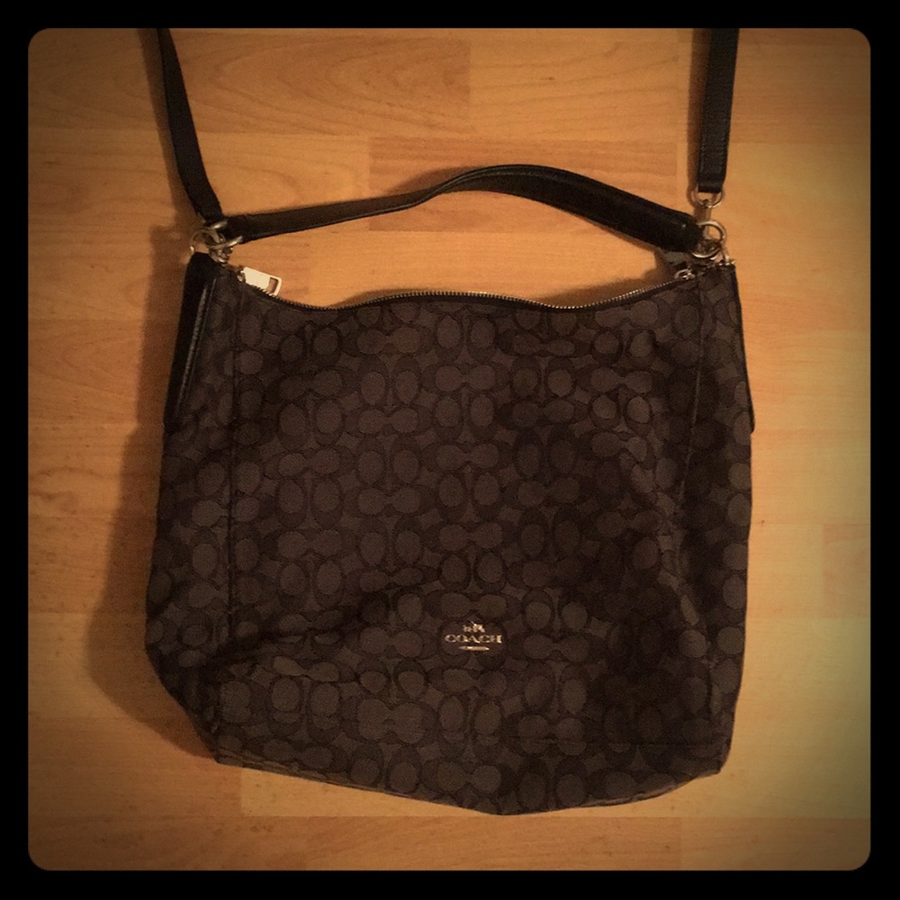 Black and gray coach purse